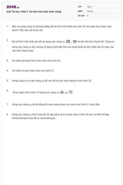 Giải Tin học 4 Bài 2: Vẽ hình chữ nhật, hình vuông