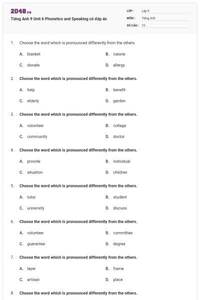 Tiếng Anh 9 Unit 6 Phonetics and Speaking có đáp án