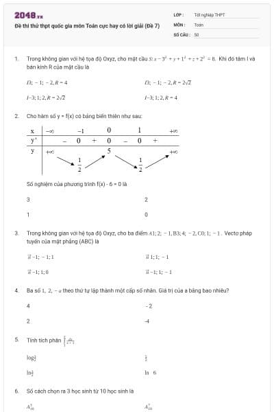 Đề thi thử thpt quốc gia môn Toán cực hay có lời giải (Đề 7)