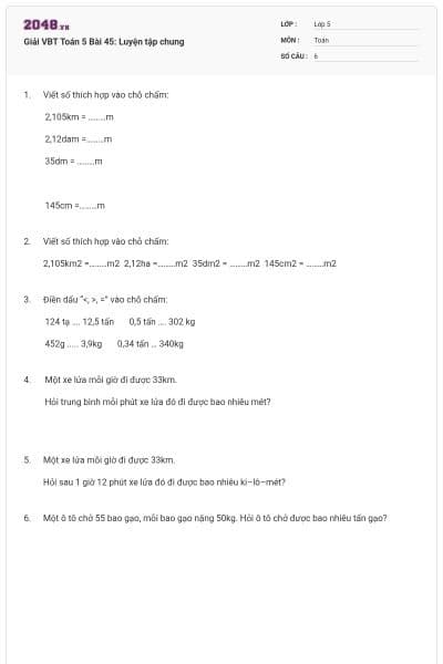 Giải VBT Toán 5 Bài 45: Luyện tập chung