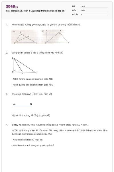 Giải bài tập SGK Toán 4 Luyện tập trang 55 sgk có đáp án