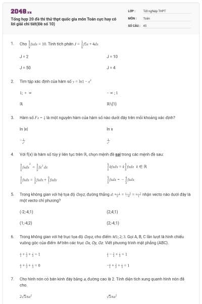 Tổng hợp 20 đề thi thử thpt quốc gia môn Toán cực hay có lời giải chi tiết(Đề số 10)
