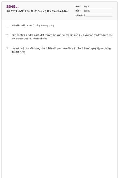 Giải VBT Lịch Sử 4 Bài 12(Có đáp án): Nhà Trần thành lập