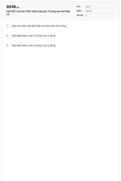 Giải VBT Lịch Sử 4 Bài 18(Có đáp án): Trường học thời Hậu Lê