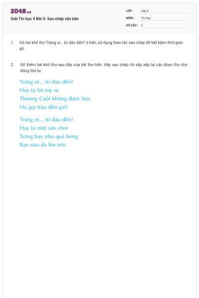 Giải Tin học 4 Bài 5: Sao chép văn bản