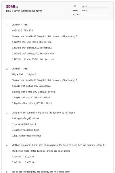 Bài 34: Luyện tập: Oxi và lưu huỳnh