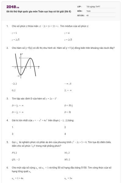 Đề thi thử thpt quốc gia môn Toán cực hay có lời giải (Đề 8)