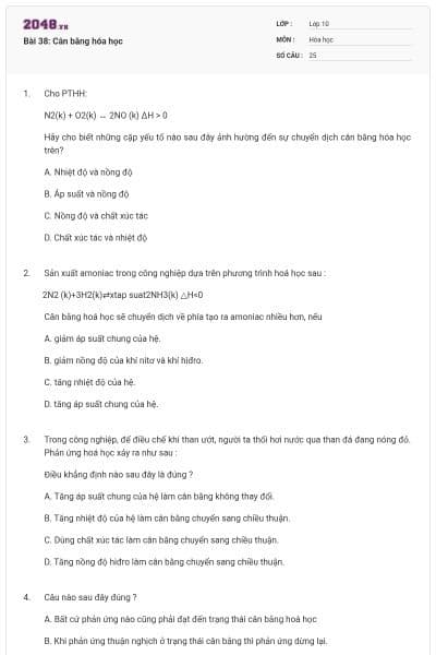 Bài 38: Cân bằng hóa học