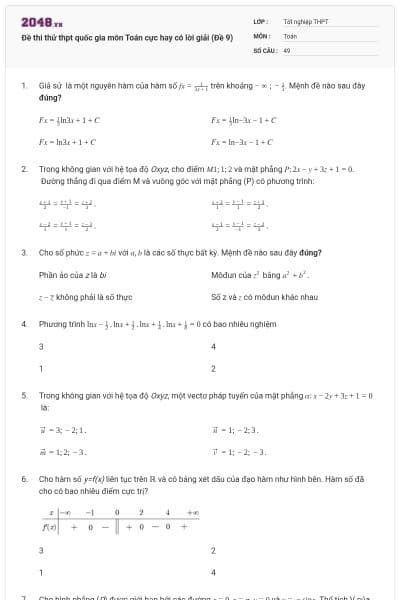 Đề thi thử thpt quốc gia môn Toán cực hay có lời giải (Đề 9)