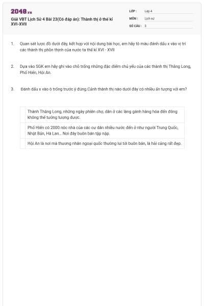 Giải VBT Lịch Sử 4 Bài 23(Có đáp án): Thành thị ở thế kỉ XVI-XVII