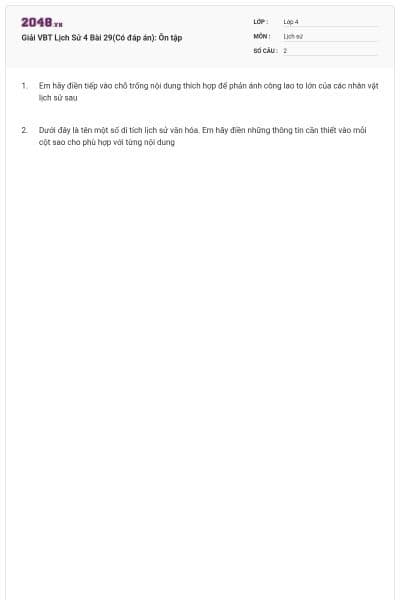 Giải VBT Lịch Sử 4 Bài 29(Có đáp án): Ôn tập