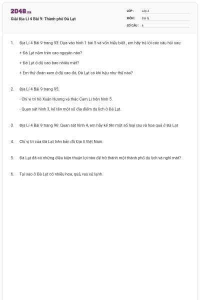 Giải Địa Lí 4 Bài 9: Thành phố Đà Lạt