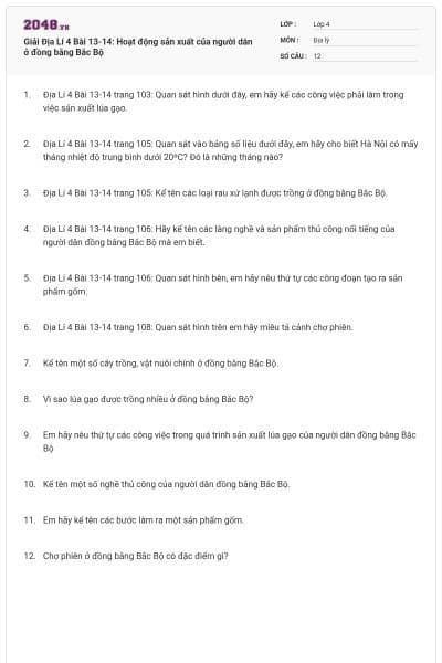 Giải Địa Lí 4 Bài 13-14: Hoạt động sản xuất của người dân ở đồng bằng Bắc Bộ