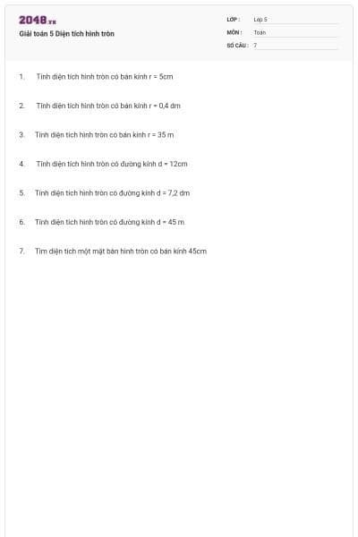 Giải toán 5 Diện tích hình tròn