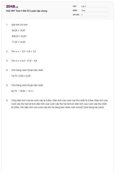 Giải VBT Toán 5 Bài 54 Luyện tập chung