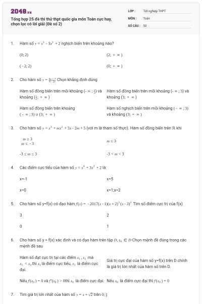 Tổng hợp 25 đề thi thử thpt quốc gia môn Toán cực hay, chọn lọc có lời giải (Đề số 2)