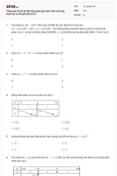 Tổng hợp 25 đề thi thử thpt quốc gia môn Toán cực hay, chọn lọc có lời giải (Đề số 3)