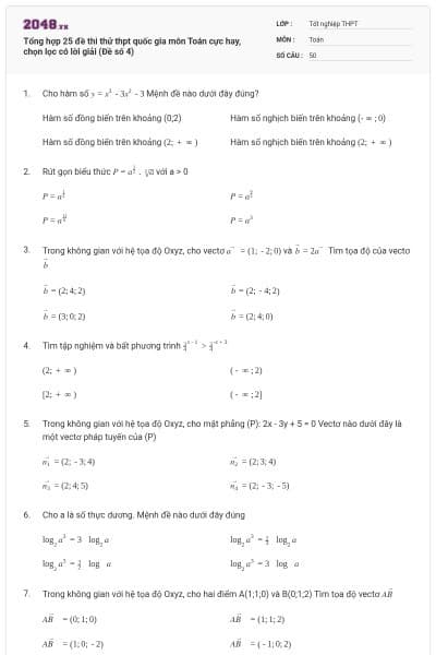 Tổng hợp 25 đề thi thử thpt quốc gia môn Toán cực hay, chọn lọc có lời giải (Đề số 4)