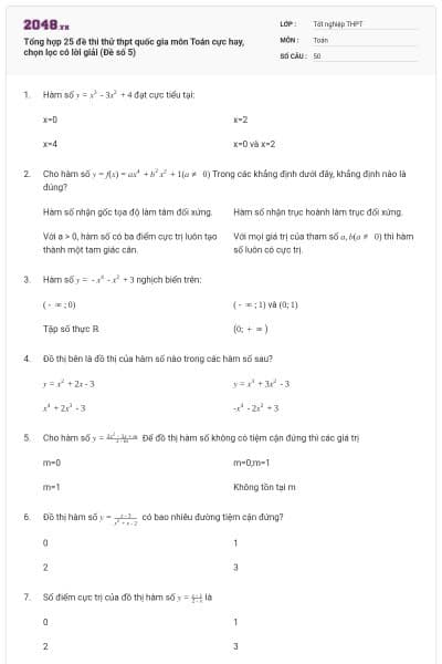 Tổng hợp 25 đề thi thử thpt quốc gia môn Toán cực hay, chọn lọc có lời giải (Đề số 5)