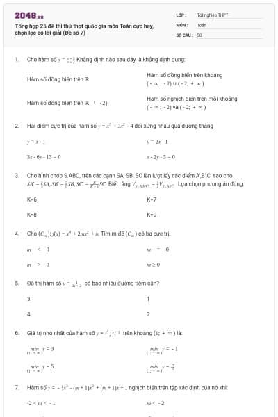 Tổng hợp 25 đề thi thử thpt quốc gia môn Toán cực hay, chọn lọc có lời giải (Đề số 7)