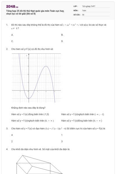 Tổng hợp 25 đề thi thử thpt quốc gia môn Toán cực hay, chọn lọc có lời giải (Đề số 8)