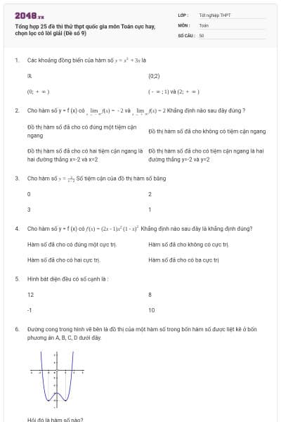 Tổng hợp 25 đề thi thử thpt quốc gia môn Toán cực hay, chọn lọc có lời giải (Đề số 9)