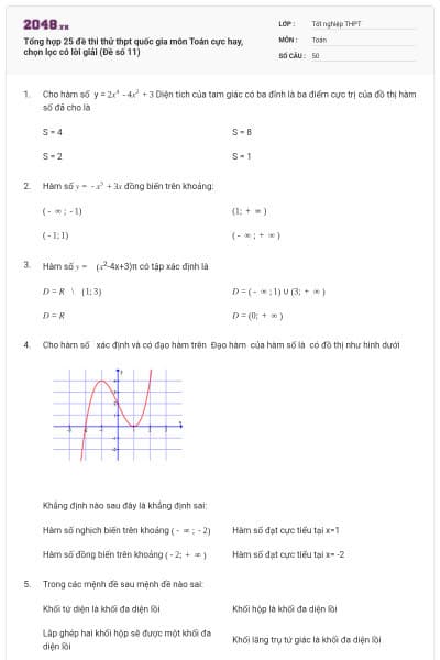 Tổng hợp 25 đề thi thử thpt quốc gia môn Toán cực hay, chọn lọc có lời giải (Đề số 11)