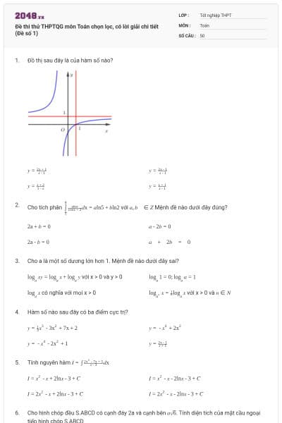 Đề thi thử THPTQG môn Toán chọn lọc, có lời giải chi tiết (Đề số 1)
