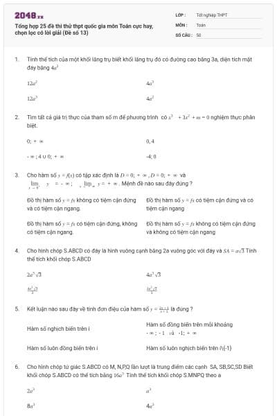 Tổng hợp 25 đề thi thử thpt quốc gia môn Toán cực hay, chọn lọc có lời giải (Đề số 13)