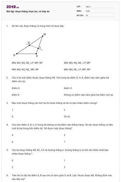 Bài tập: Đoạn thẳng chọn lọc, có đáp án