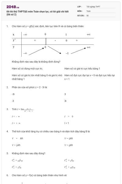 Đề thi thử THPTQG môn Toán chọn lọc, có lời giải chi tiết (Đề số 2)