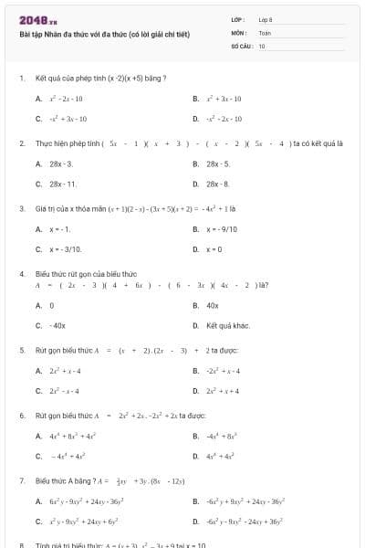 Bài tập Nhân đa thức với đa thức (có lời giải chi tiết)