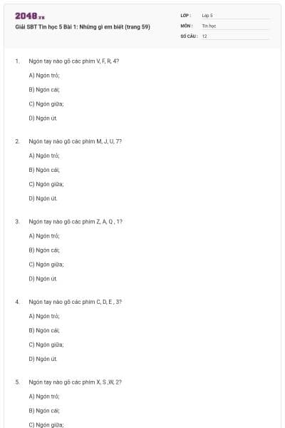 Giải SBT Tin học 5 Bài 1: Những gì em biết (trang 59)