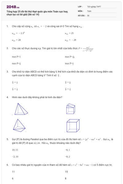 Tổng hợp 25 đề thi thử thpt quốc gia môn Toán cực hay, chọn lọc có lời giải (Đề số 14)