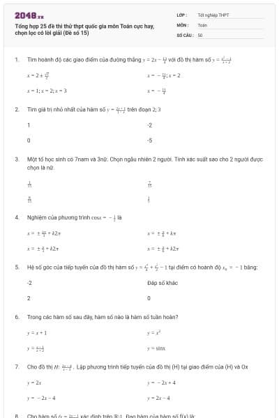 Tổng hợp 25 đề thi thử thpt quốc gia môn Toán cực hay, chọn lọc có lời giải (Đề số 15)
