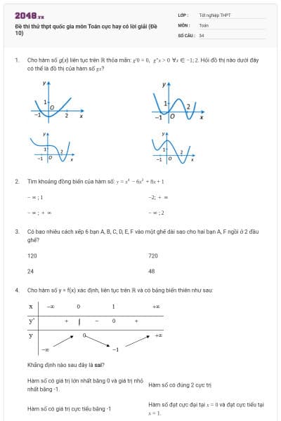 Đề thi thử thpt quốc gia môn Toán cực hay có lời giải (Đề 10)