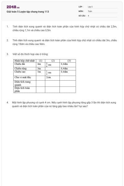 Giải toán 5 Luyện tập chung trang 113