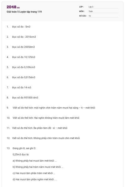 Giải toán 5 Luyện tập trang 119