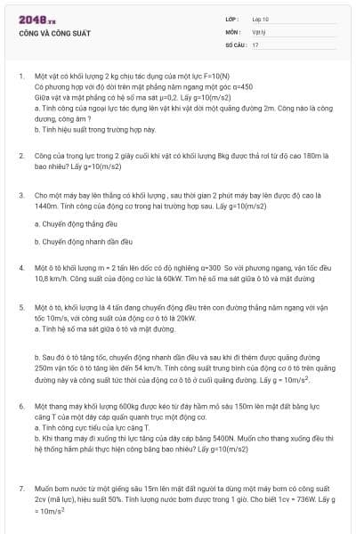 CÔNG VÀ CÔNG SUẤT