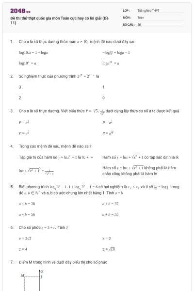Đề thi thử thpt quốc gia môn Toán cực hay có lời giải (Đề 11)