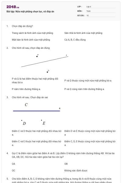 Bài tập: Nửa mặt phẳng chọn lọc, có đáp án