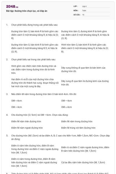 Bài tập: Đường tròn chọn lọc, có đáp án