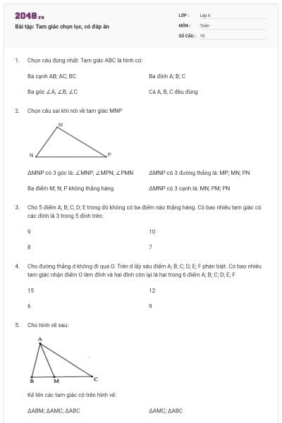 Bài tập: Tam giác chọn lọc, có đáp án