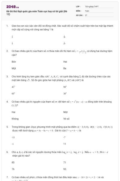 Đề thi thử thpt quốc gia môn Toán cực hay có lời giải (Đề 12)