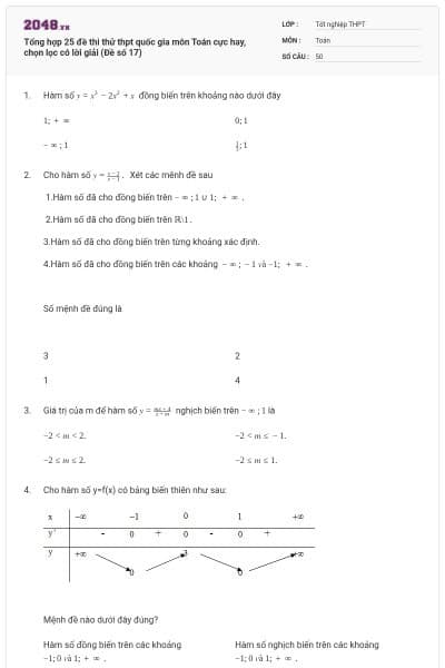 Tổng hợp 25 đề thi thử thpt quốc gia môn Toán cực hay, chọn lọc có lời giải (Đề số 17)