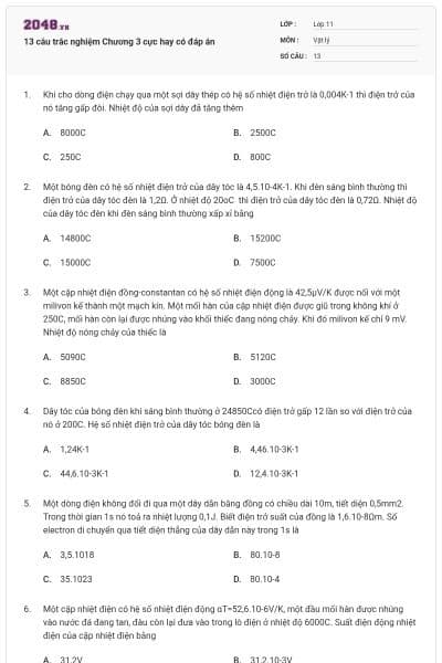 13 câu trắc nghiệm Chương 3 cực hay có đáp án