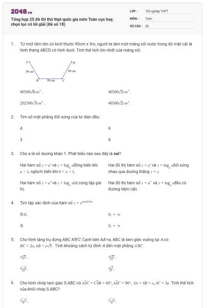 Tổng hợp 25 đề thi thử thpt quốc gia môn Toán cực hay, chọn lọc có lời giải (Đề số 18)