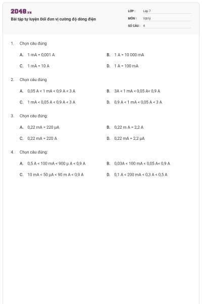 Bài tập tự luyện Đổi đơn vị cường độ dòng điện