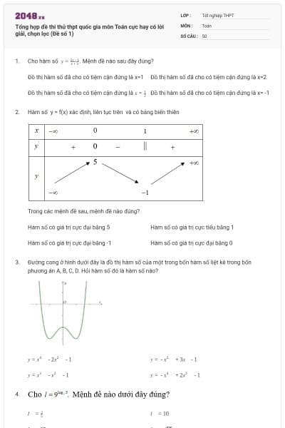 Tổng hợp đề thi thử thpt quốc gia môn Toán cực hay có lời giải, chọn lọc (Đề số 1)