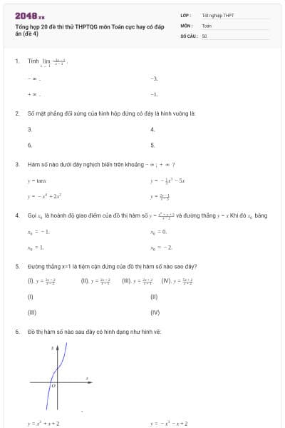 Tổng hợp 20 đề thi thử THPTQG môn Toán cực hay có đáp án (đề 4)